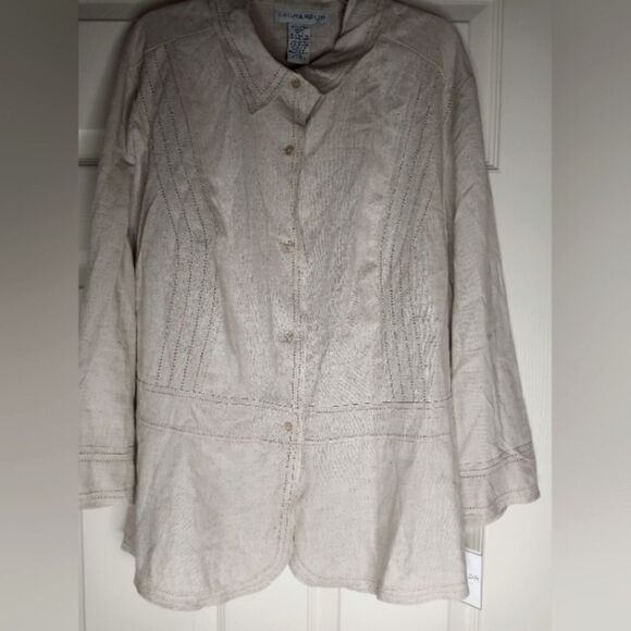 NWT Sag Harbor 16 LINENBlend 3/4 Slve CreamCrochetEmbroideryButtonUp Women'sTop. - Picture 1 of 7